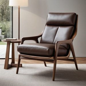 Fauteuil de direction à dossier haut en noyer massif avec coussin en cuir ergonomique double couche - Product Image 1