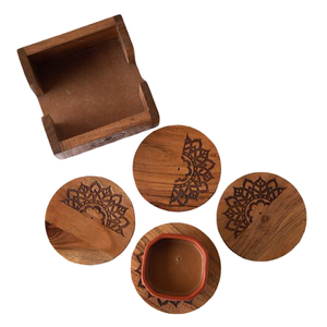 Round Wooden <b>Coaster</b> <b>Set</b> Of 4 Pcs With Wood Finished For Hot & Cold Cover Of Beverage Kitchenware <b>Coaster</b> <b>Set</b> - Product Image 4