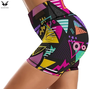 Shorts deportivos de yoga con estampado geométrico para mujer, shorts de cintura alta con control de abdomen para correr, ciclismo y fitness. - Product Image 4
