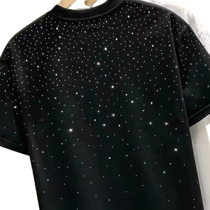 Custom Black Starry <b>Print</b> T <b>Shirt</b> Galaxy Sparkle Rhinestone 100% Cotton Oversized Streetwear Unisex Casual Short Sleeve Tee - Product Image 6