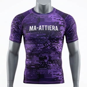 Men Long Sleeve <b>Compression</b> <b>Shirt</b> Purple <b>Black</b> Digital Camo Gym Fitness Running Training Sportswear Performance Base Layer - Product Image 3