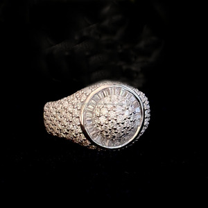 <b>Iced</b> Out Baguette Cut Halo Cluster <b>Ring</b> 925 Sterling Silver Rhodium Plated Prong Set Hip Hop Party Engagement Unisex <b>Ring</b> - Product Image 5