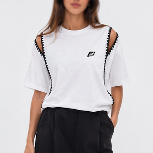 Women's Cold Shoulder Contrast Trim <b>T</b> <b>Shirt</b> Short Sleeve Round Neck Relaxed Fit Casual Fashion Top Custom Logo women's <b>shirt</b> - Product Image 5