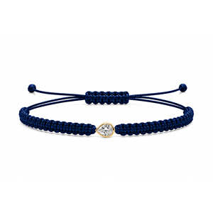 Pulsera Fina Clásica Ajustable para Mujer de Oro 14K con Diamante CVD Cultivado en Laboratorio F VVS VS de Corte Pera, Cordón de Macramé Azul Marino y Baño de Rodio - Product Image 1