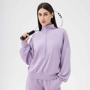 Sweat-shirt ample et confortable pour femme, col montant, en tissu polaire chaud, épaules tombantes, manches longues et style streetwear tendance. - Product Image 1