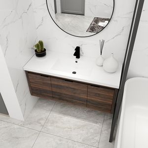 Mobili da Bagno da 48 Pollici con Ante a Chiusura Ammortizzata e Design a Sospensione con Lavabo Integrato - 48x18 - Product Image 3