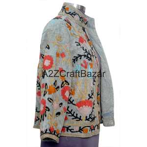 Veste TNT pour femme, faite à la main, 100% coton, tricotée, brodée à la machine, motif floral, respirante, écologique, séchage rapide, col en V - Product Image 4