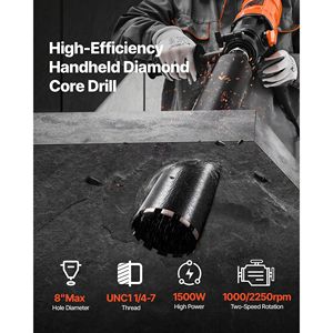 Máquina perforadora de hormigón de 8 pulgadas con broca de diamante, portátil, para perforación en seco y húmedo, con 4 brocas 1075/230 - Product Image 2