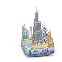 Kotak musik Burj Khalifa kayu DIY 3D, puzzle pemandangan Dubai, perakitan dengan melodi, ornamen kota dinamis, hadiah koleksi, dekorasi, mainan