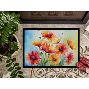 Gerbera Daisies Watercolor Paillasson Antidérapant Lavable Low Pile 24H X 36W Intérieur Extérieur Tapis d'entrée Tapis de porte d'entrée - Product Image 3