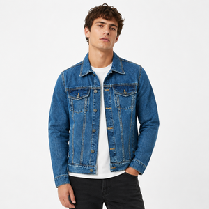 Veste en jean bleu classique pour homme, coupe slim vintage, style camionneur, décontractée, en coton, pour le printemps - Product Image 1