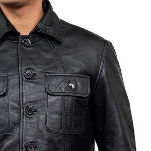 Veste en cuir noire pour homme, style motard, coupe ajustée, veste de motard en cuir - Product Image 6