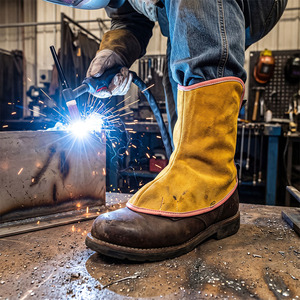 Couvre-chaussures de soudage en cuir de vachette pleine fleur robuste, protège-tibias de sécurité industrielle pour la construction, ignifuge, certifié CE Niveau D - Product Image 6