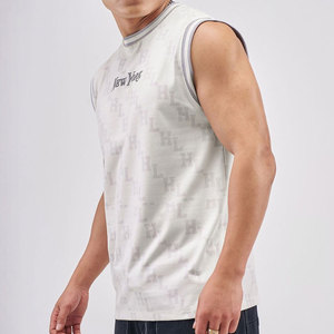 Men's White Sleeveless O-Neck Jersey Tank <b>Top</b> With Letter Pattern Print Regular Fit Casual Wear T-Shirts - Product Image 2