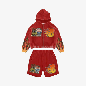 Boys Flame Letter <b>Patch</b> Hoodie <b>Shorts</b> Set Summer Casual Street Style Outfit Sweatsuit - Product Image 5