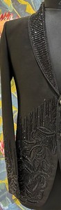 Blazer Noir de Soirée de Luxe Haute Couture TR Lachka avec Pétales Symétriques et Broderie 3D Perlée - Product Image 1