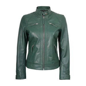 Women Real Leather Jacket Green Quilted Biker Moto Slim Fit Casual Outerwear Coat <b>Top</b> Selling Trendy Fashion Lady Cafe <b>Racer</b> - Product Image 1