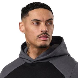 Sweat à capuche en molleton pour homme, noir et gris, style color block, décontracté, pour le sport, la gym et le streetwear - Product Image 3