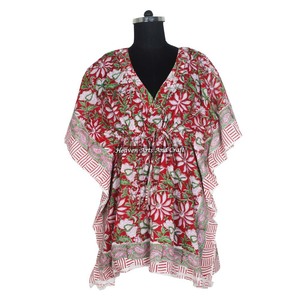 Vestido Kaftán 100% Algodón para Mujer, Estampado a Mano, KFCS042, Ligero, Informal, para Ocasiones Especiales, Vestido Corto - Product Image 3