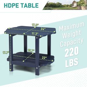 Tavolino Laterale Adirondack Blu Navy a 2 Ripiani in HDPE, Resistente alle Intemperie, Piccolo Tavolino da Esterno per Spiaggia - Product Image 5