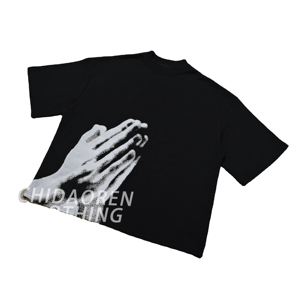 Men's <b>Black</b> Short Sleeve <b>T</b>-<b>Shirt</b> With Hand Print Casual Style 100% Cotton Jersey Fabric Breathable Knitted Regular Fit - Product Image 3