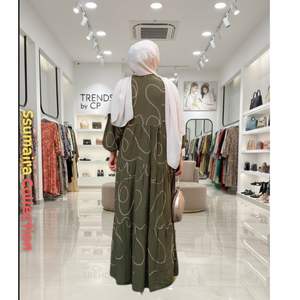 Tendencias 2026, Vestido Abaya Musulmán Modesto Estampado para Eventos Formales/Nocturnos, Transpirable, 100% Poliéster, Recto, Manga Larga, con Cintura Ajustada - Product Image 2