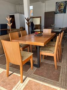 Juego de Mesa de Comedor Minimalista de Madera de Teca, Silla con Asiento Tejido Moderno, Muebles de Comedor Contemporáneos para el Hogar, Cafetería, Restaurante - Product Image 3