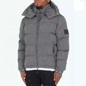 Blouson matelassé gris à capuche pour homme, coupe-vent, fermeture éclair, col montant, manteau d'hiver décontracté, garnissage épais en duvet, extérieur en polyester 2026 - Product Image 5