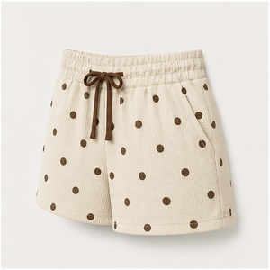 Pantalones Cortos de Salón para Mujer, Personalizados, Color Marfil con Puntos, Corte Holgado Estilo Boxer, con Cordón Ajustable, de Algodón con Tejido Waffle - Product Image 3