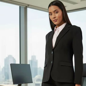 Traje de Negocios Profesional Negro para Mujer, Elegante Conjunto de Oficina de Dos Piezas, Blazer Cruzado y Pantalones Rectos a Juego - Product Image 1