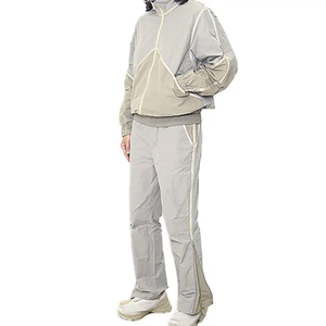 Survêtement unisexe gris clair à manches longues, col rabattu, respirant, coupe décontractée, avec poches latérales, pour adulte, printemps - Product Image 1