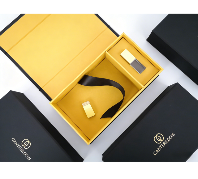 Beige Cream Art Paper Embossed Photographer Gift Box for 4x6 Photo Fabric Prints Glass Crystal USB Flash Drive Storage