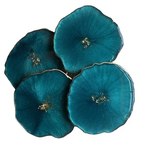 Sous-verres en résine personnalisés fabriqués à la main avec accents dorés Ensemble de sous-verres en époxy de luxe pour offrir au prix de gros - Product Image 4