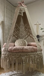 Beige Macrame <b>swing</b>,hängesessel,Hanging Chair, Rocking Chair, Macrame <b>swing</b> chair,hanging chair indoor, Outdoor <b>swing</b> - Product Image 2