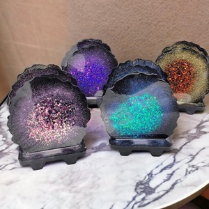 High Quality Eco-Friendly Modern Resin Oval <b>Coaster</b> Mats Pads <b>Green</b> Gold Leaf Design 400mm Diameter 5mm Thick Home Wedding Cafe - Product Image 4