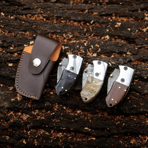 Premium Stainless Damascus Folding Knife Ram Horn Handle Outdoor Hunting <b>Small</b> Pocket Handmade EDC Utility Knife Drop Point - Product Image 4