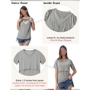 เสื้อยืดให้นมบุตรสำหรับผู้หญิง เป็นมิตรกับสิ่งแวดล้อม เสื้อยืดสำหรับคนท้อง คอวี แฟชั่น ทันสมัย ผลิตจากผ้าฝ้ายออร์แกนิค เสื้อยืดให้นมบุตร - Product Image 2