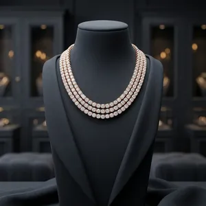 Round Brilliant Cut Solid Rose <b>Gold</b> Diamond <b>Tennis</b> <b>Necklace</b> Lab Grown IGI Certified Luxury Women's Wedding Jewelry Charm Chain - Product Image 2