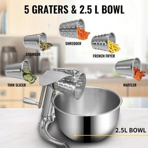 Formaggio rotante grattugia mandolina vegetale 5 coni taglio acciaio inox 2.5L ciotola manuale trituratore Base di aspirazione formaggio zinco - Product Image 3