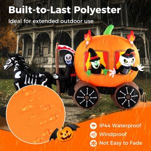 Carrozza Gonfiabile di Halloween 3,1m con Zucca e 2 Fantasmi, Decorazione da Giardino in Plastica per Esterni - Product Image 4