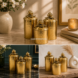 Royal Gold Hammered Effect 3-Jar Kitchen Storage <b>Canister</b> <b>Set</b> with Lids & Tray Airtight Dishwasher Safe Premium Gift <b>Set</b> Carton - Product Image 5
