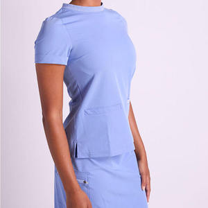 GLOWING NEON INDUSTRY Women V-Neck Scrub <b>Top</b> Set Logo 90% Polyester Worsted Hospital Uniforms Blouse Short Sleeve Needle - Product Image 2