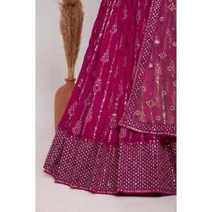 Attrayant Georgette broderie soie lin femmes séquence travail Lehenga Choli avec Dupatta Rani - Product Image 2