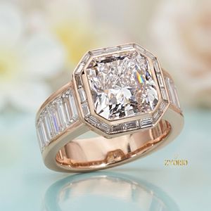 Magnifique bague de fiançailles et de mariage 5.1CT D VS1 en or massif 18 carats plaqué or rose, diamant de laboratoire taille Asscher certifié IGI - Product Image 3