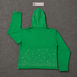 Sweat à capuche zippé vert orné de strass, coupe oversize, style streetwear, personnalisé, entièrement zippé, mode décontractée - Product Image 6