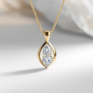 Collar con Colgante de Diamante Cultivado en Laboratorio con Doble Piedra en Oro Sólido de 9K, Collares con Colgantes Finos, Joyería de Oro Real para Mujer - Product Image 5