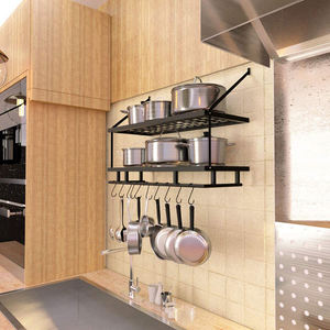 Support mural double niveau multifonctionnel en fer pour cuisine commerciale, idéal pour le stockage en gros, construction robuste - Product Image 4