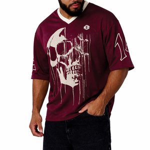 Camiseta de fútbol americano de malla moderna para hombre con gráfico de calavera, ropa deportiva con cuello en V, top deportivo, ropa de equipo personalizada, ropa OEM, pedido al por mayor - Product Image 4
