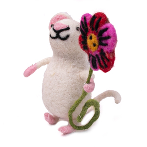 Handmade Needle Felted White Mouse with Flower - Handcrafted Wool <b>Felt</b> <b>Animal</b> Figurine for Home Decor, Nursery, and Personalized - Product Image 2