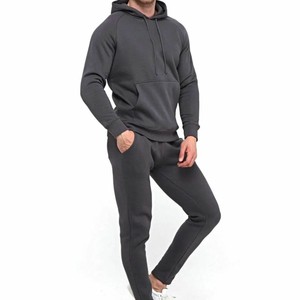 Ensemble de jogging décontracté pour homme, gris foncé, à capuche, manches longues, couleur unie, avec poches latérales, en coton respirant, OEM ODM - Product Image 3